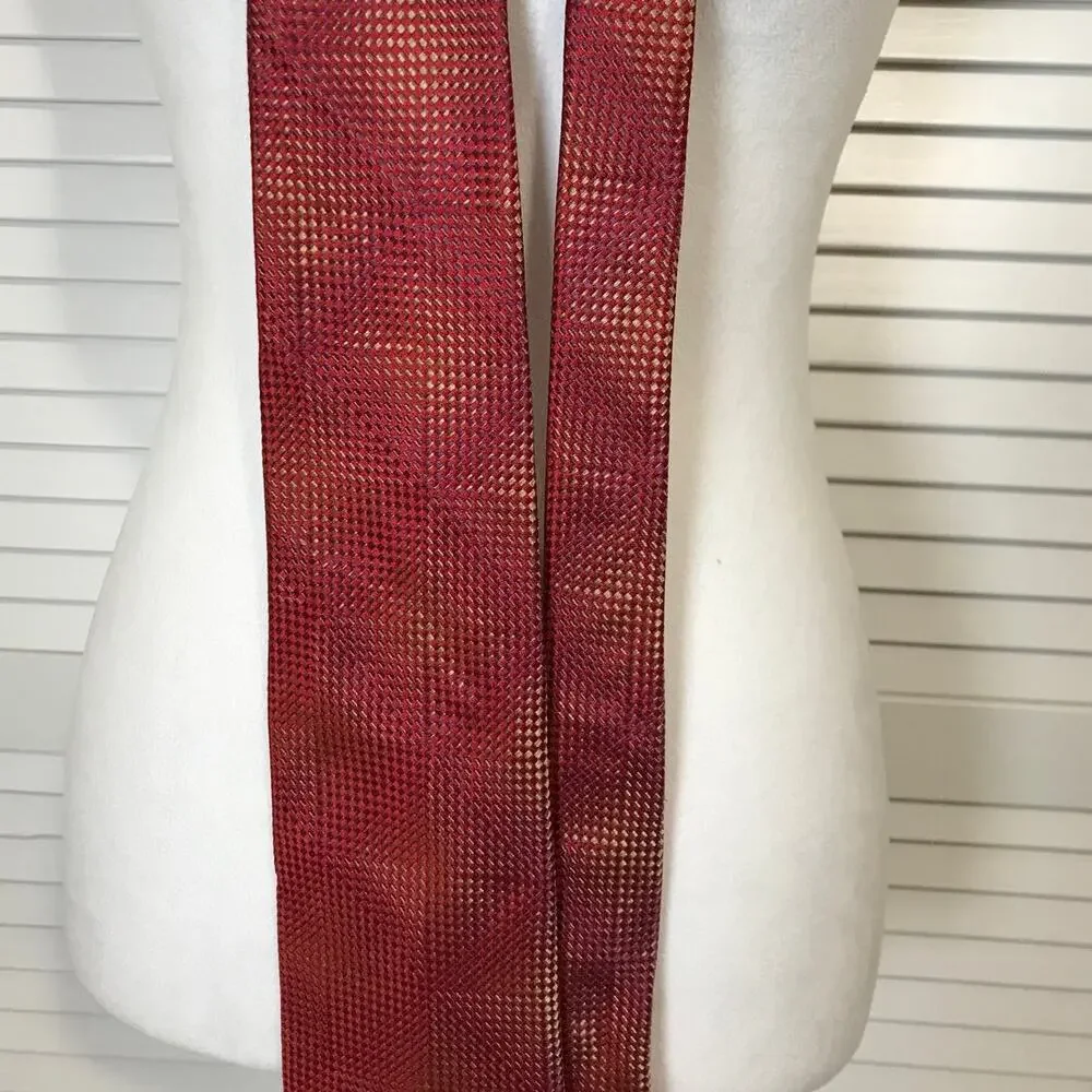 ALBY Made in Italy Silk Red Gold Polka Dot Wide Long Mens Necktie 59”
